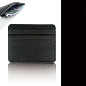 Étui pour carte d'identité en cuir PU - Porte-cartes mince à plusieurs fentes pour cartes bancaires/de crédit